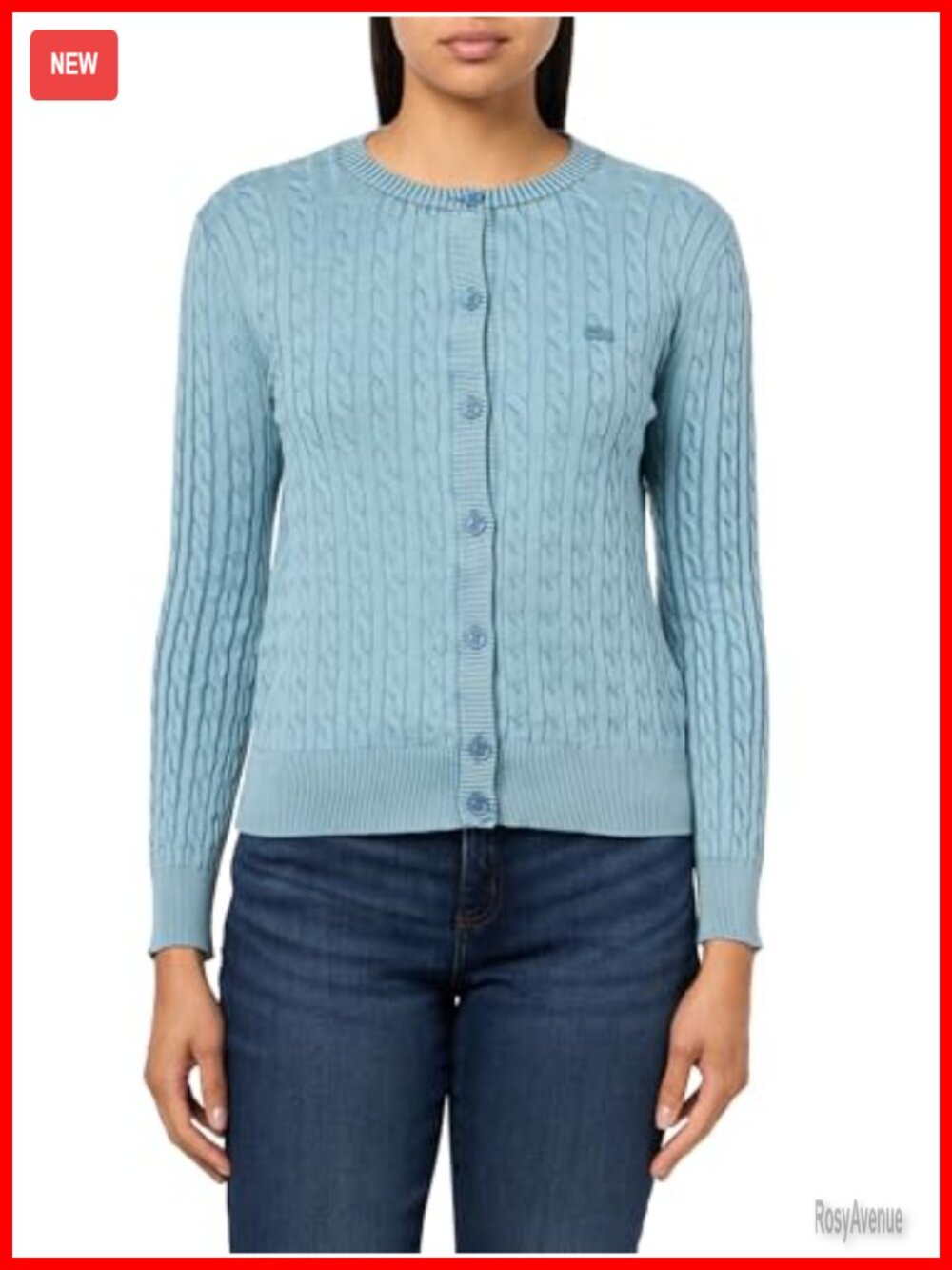 Lacoste Cable Knit Cardigan Garment-Dyed Women's Sweater